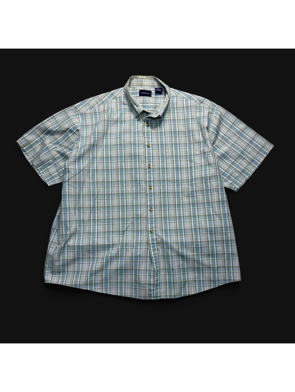 Preppy vintage 2000 skater indie Harbor Bay white and blue plaid button-up shirt